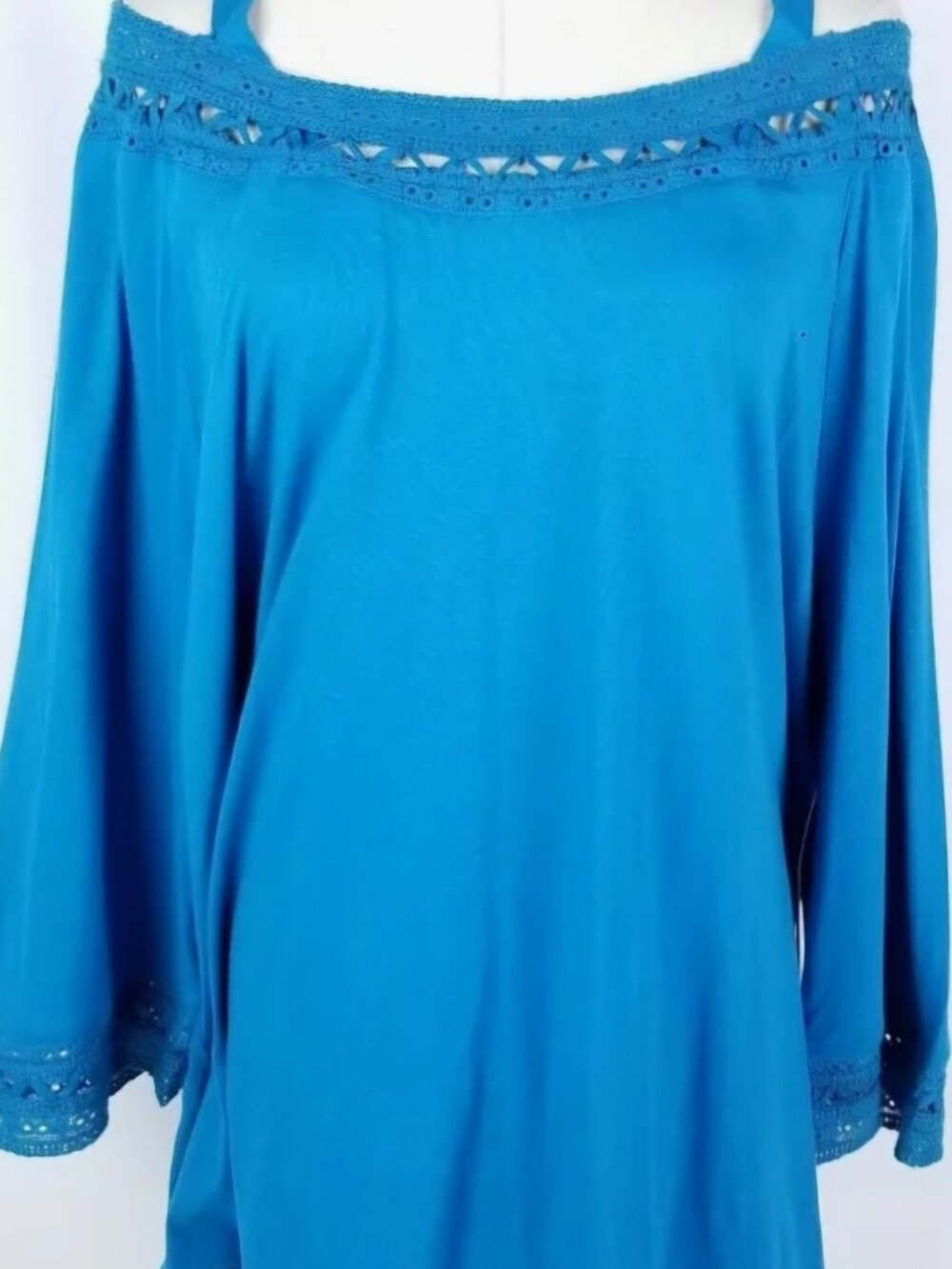 NWT Soft surroundings blue cold shoulder boho Tunic Top 1X - Picture 4 of 6